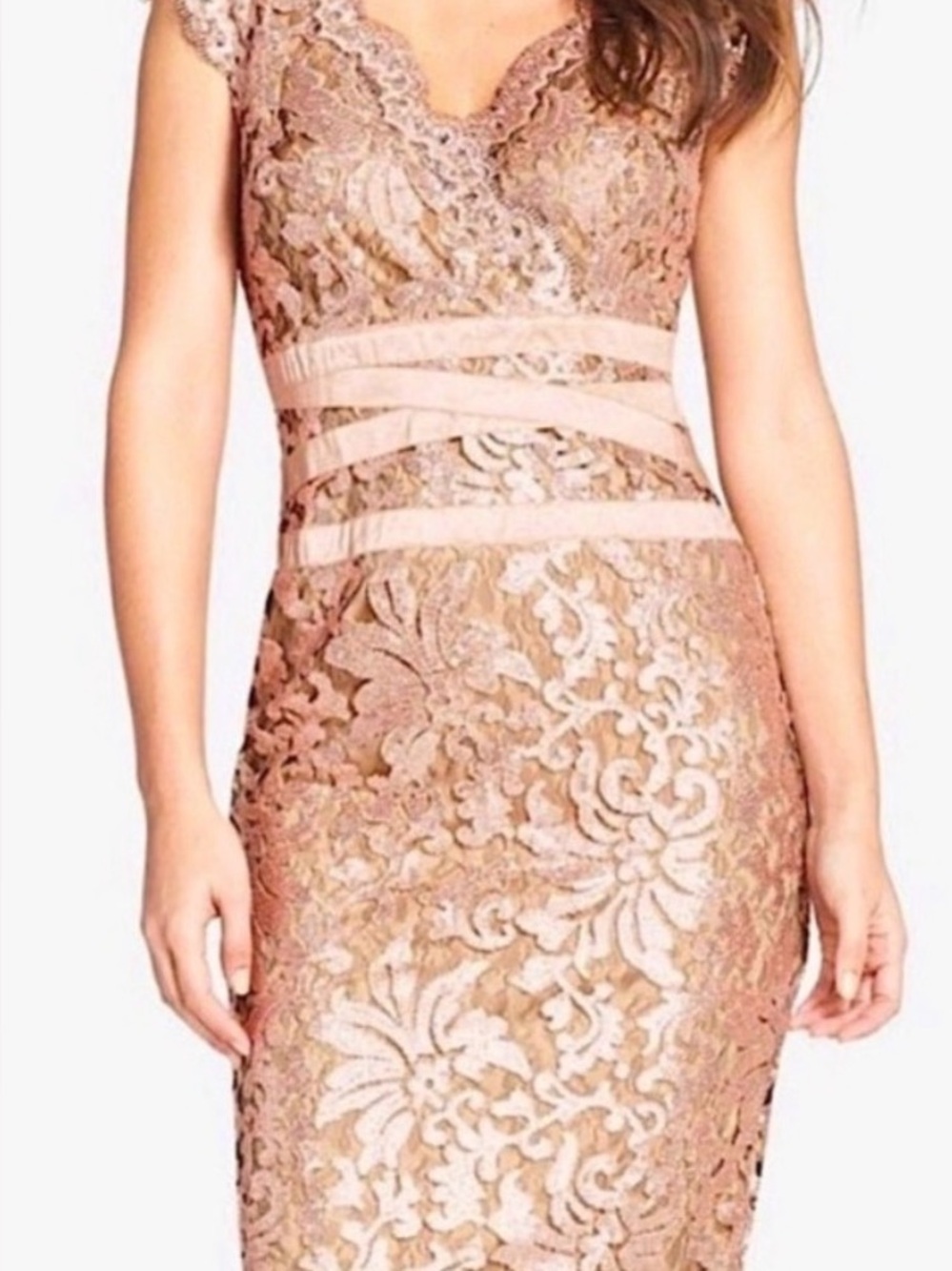 Tadashi Shoji Rose Blush Sequin Lace Midi Dress